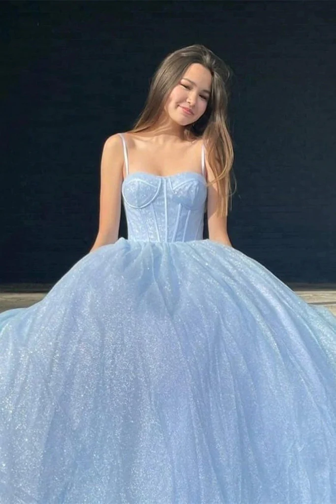 Spaghetti Straps Sparkly Lilac A Line Prom Dresses Sequin Evening Dress gh1975