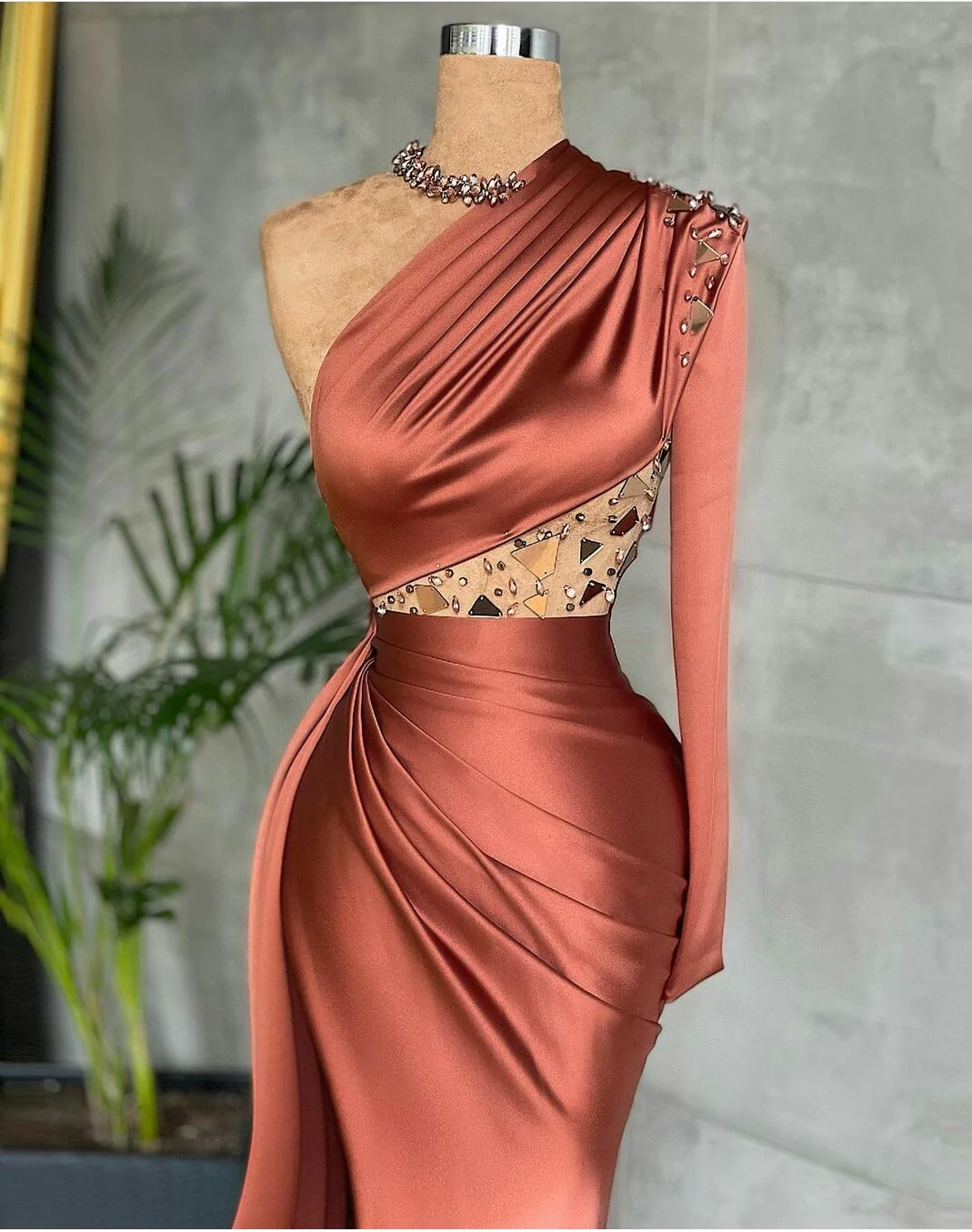 Brown fashion elegant one shoulder long evening dress prom dress gh2201