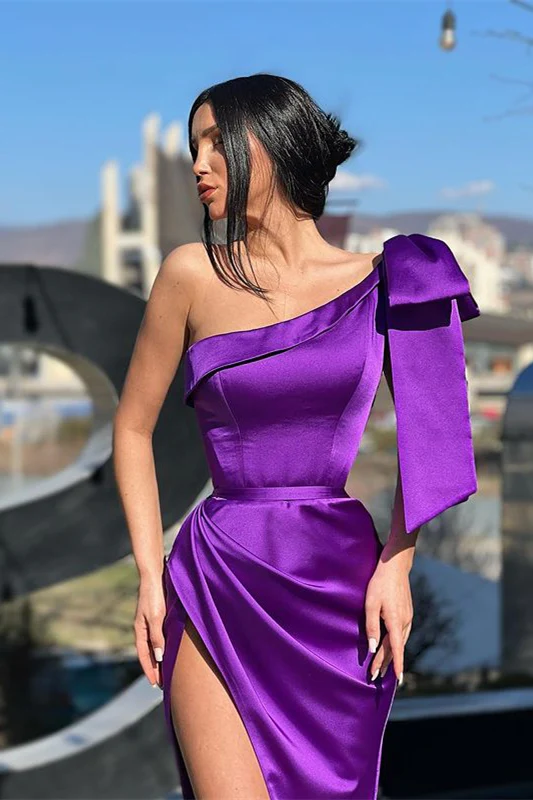 Designer Purple One Shoulder Long Prom Dress With Slit gh2349
