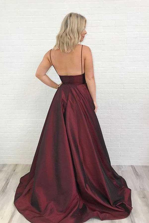 Sherry Charming Satin Prom Dress Burgundy Prom Dress V Neck Prom Dress gh2014
