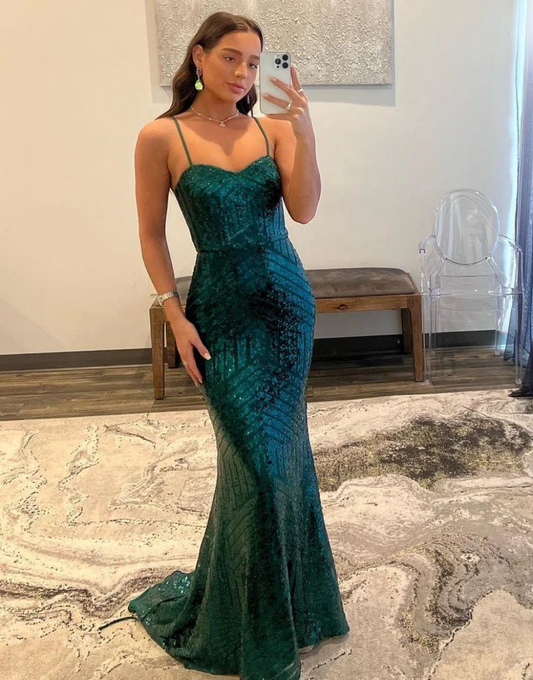 Mermaid Spaghetti Straps Sequin Prom Dress gh2699
