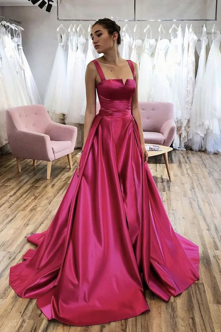 Red satin long prom dress red evening dress gh2268