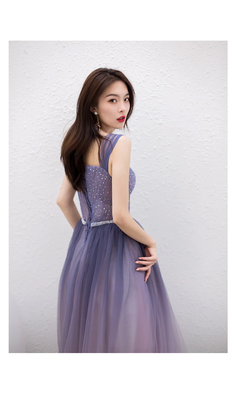 Purple Gradient Beaded Tulle Long Chich Party Dress, A-line Tulle New Prom Dress Formal Dress gh2095