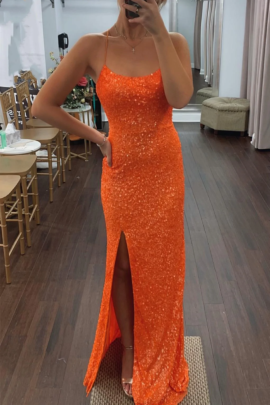 Emerald green/silver/orange/pink/yellow elegant sexy fashion spaghetti strap sequins mermaid slim fit slit long floor length prom dress evening dress party dress gh2238