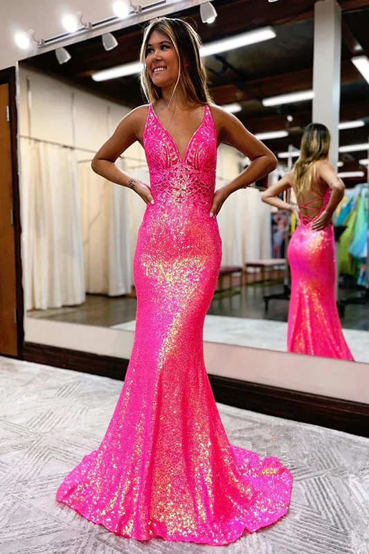 Lavender fashion V-neck shiny sequins long prom dress evening gown gh2256