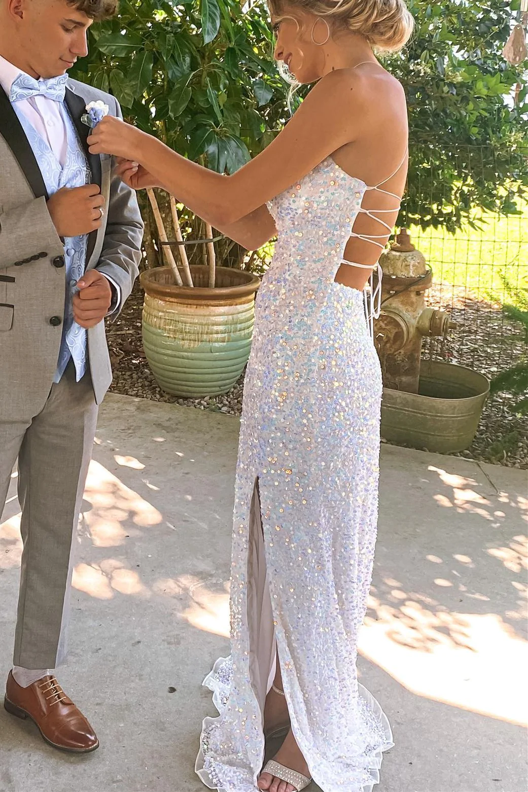 Emerald green/silver/orange/pink/yellow elegant sexy fashion spaghetti strap sequins mermaid slim fit slit long floor length prom dress evening dress party dress gh2238