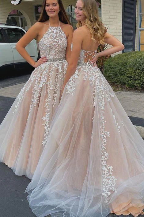 Tulle Long Prom Dresses with Appliques and Beading,Formal Dresses fg1828