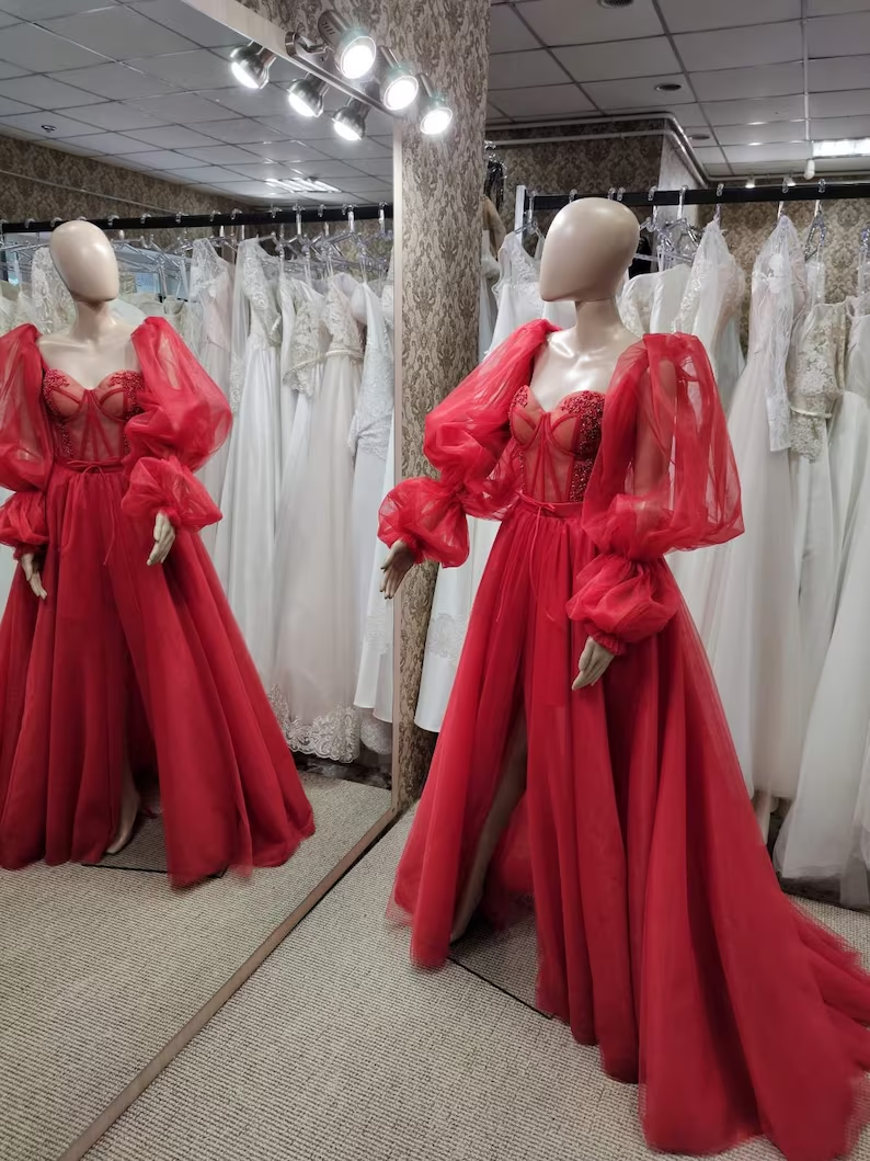 Lantern Sleeve Dress, Tulle Lace Dress, Prom Dress, Evening Dress, Cocktail Dress fg2482