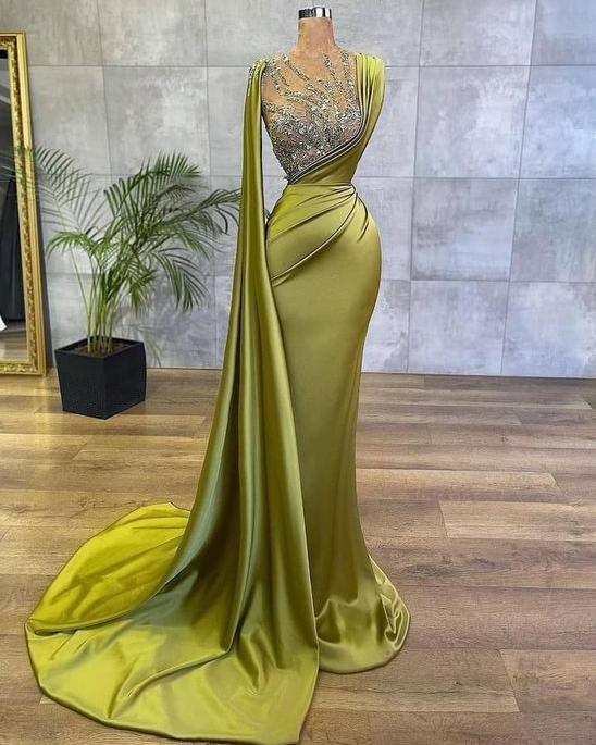 luxury formal dress, beaded evening dress, emerald green evening dress, mermaid prom dresses fg1149
