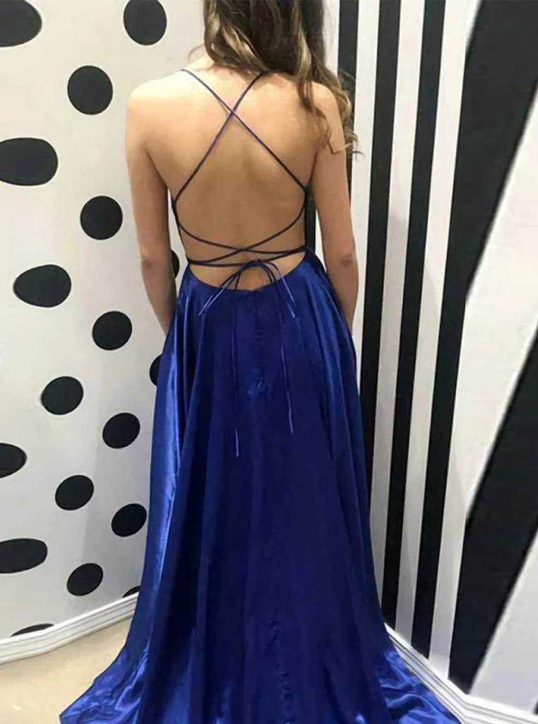 Royal Blue A-Line Prom Dresses Side Split Evening Dresses fg2083