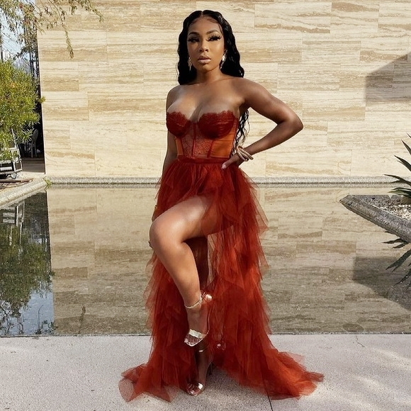 Gorgeous Sweetheart Rust Tiered Long Formal Dress with Slit fg2555