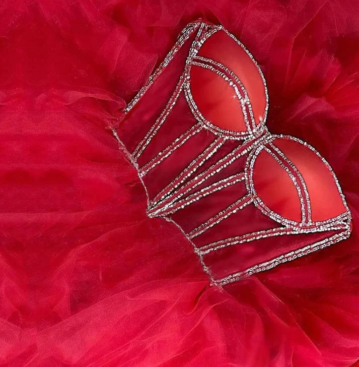 Pink Sparkling A-Line Long Beaded Elegant Halter Neck tulle Ball Gown Evening Dress gh3295