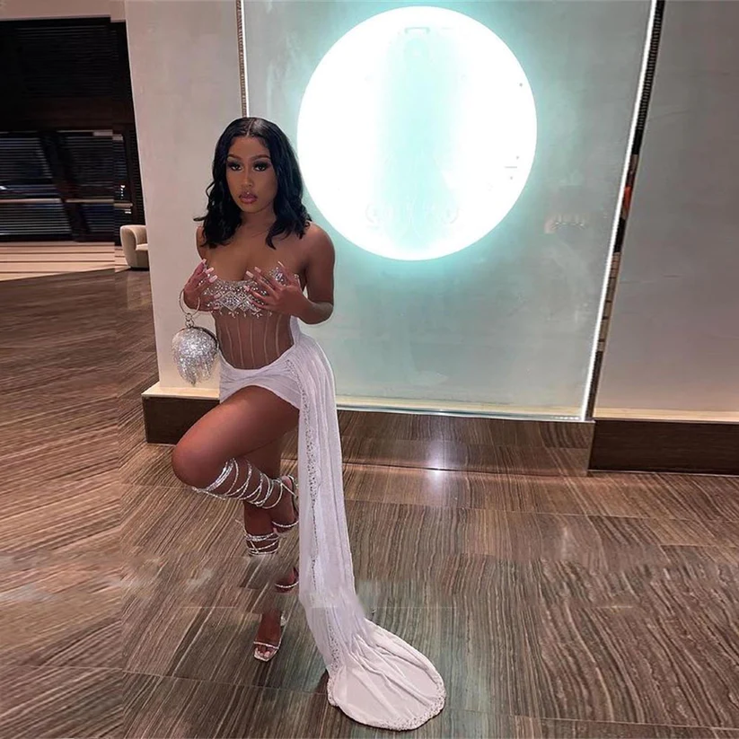 Sparkly Rhinestones White Homecoming Dresses cg24900