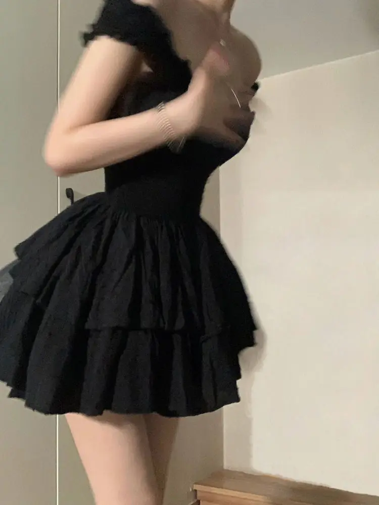 Black Mini Dress Women Vintage A-line Summer Sweet Homecoming Dress fg5773