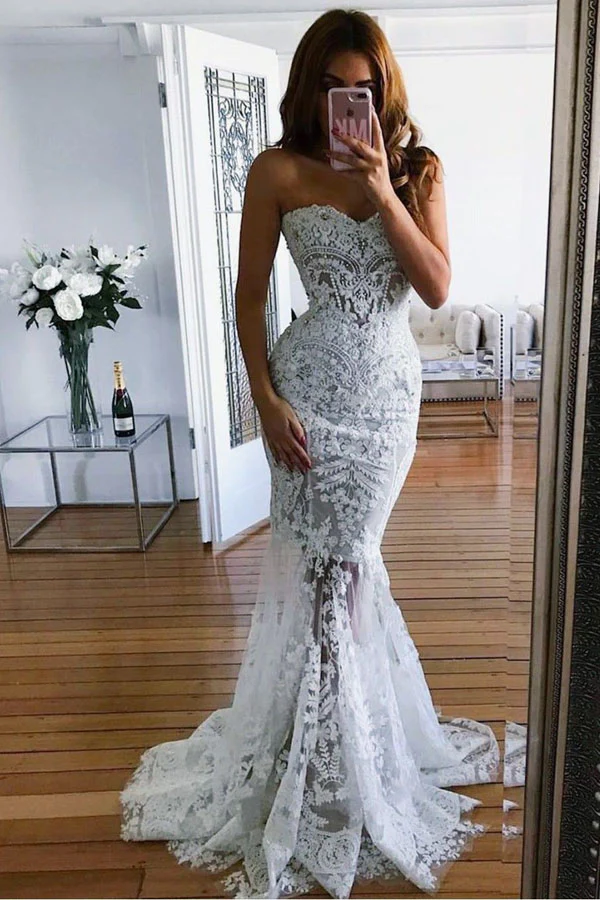 Mermaid Wedding Dress See Through Wedding Dress long prom Dress cg18139