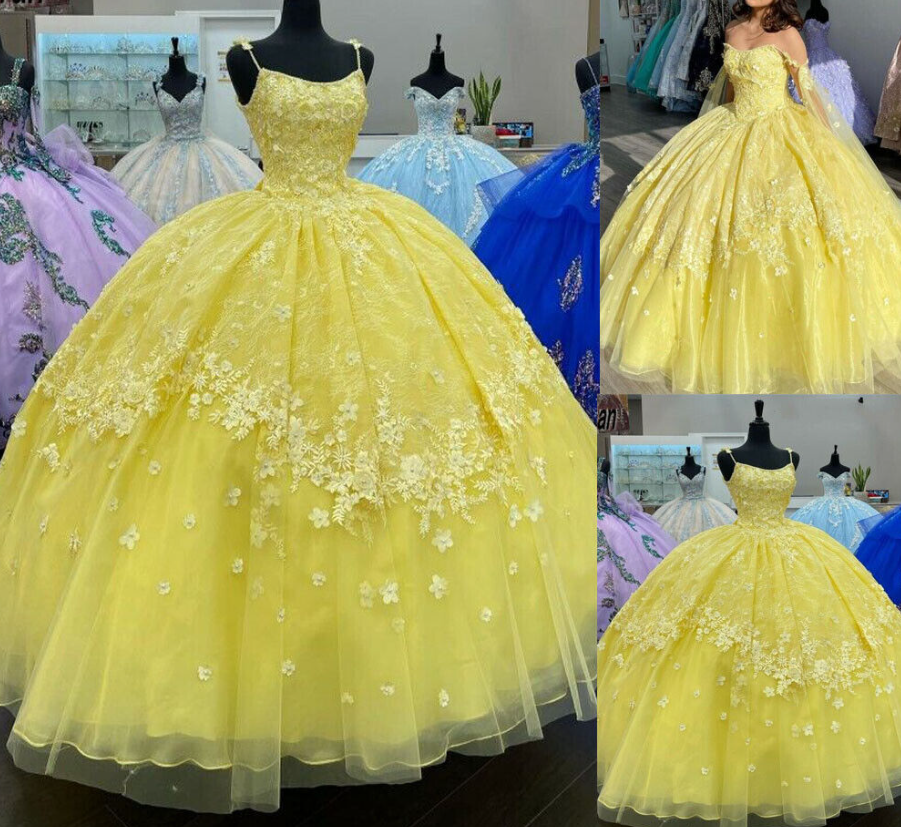 Puffy Quinceanera Dress Sweet 16 Dress With Detachable Cowl Cape Long Ball Gown Yellow Prom Gown fg2092