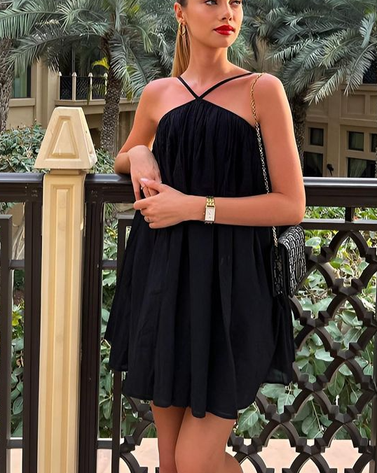 Sleeveless Casual Sling Dress Beach One Piece Halter Black Short Prom Dress Party Dresses fg3622