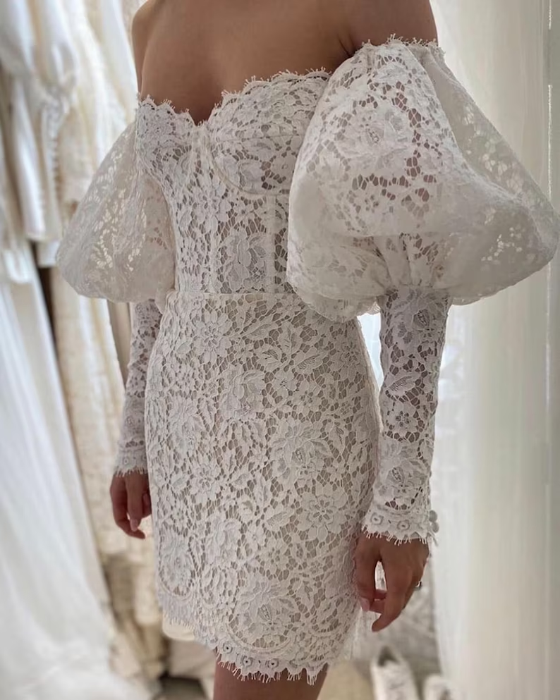 Custom Short Dresses, Lace Wedding Dress fg3304