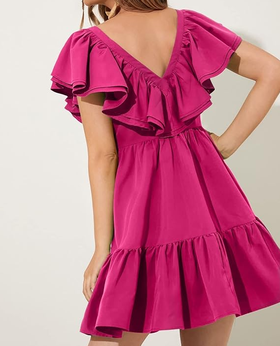 Short Dress V Neck Two Trim Ruffle Hem Dress Homecoming Dress Short Party Dress fg4266