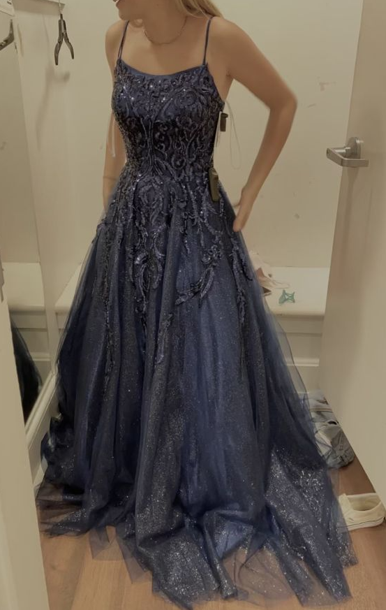 A-Line Spaghetti Strap A-Line Lace Appliques Long Prom Dress fg4825