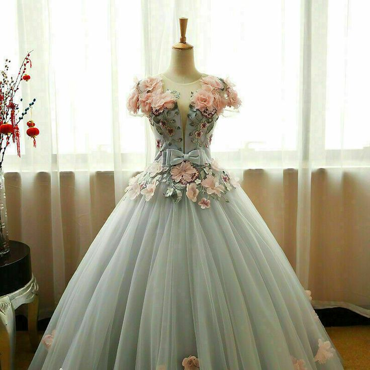 Grey Ball Gown 3D Flowers Princess Party Gown, Sweet 16 Formal prom Dress cg23031
