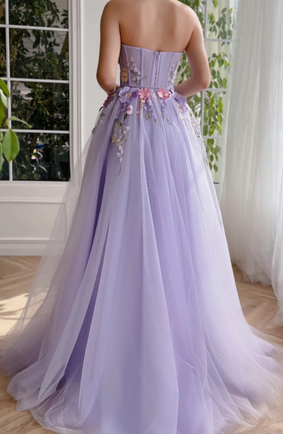 Lavender Floral Gown long prom dresses, evening dresses,party dresses, formal dress fg3366