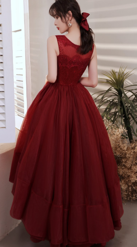 Wine Red Organza Lace High Low Chic Party Dresses Prom Dress cg22981
