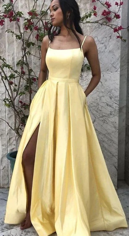 Simple A Line Spaghetti Straps Prom Dresses Long cg14843