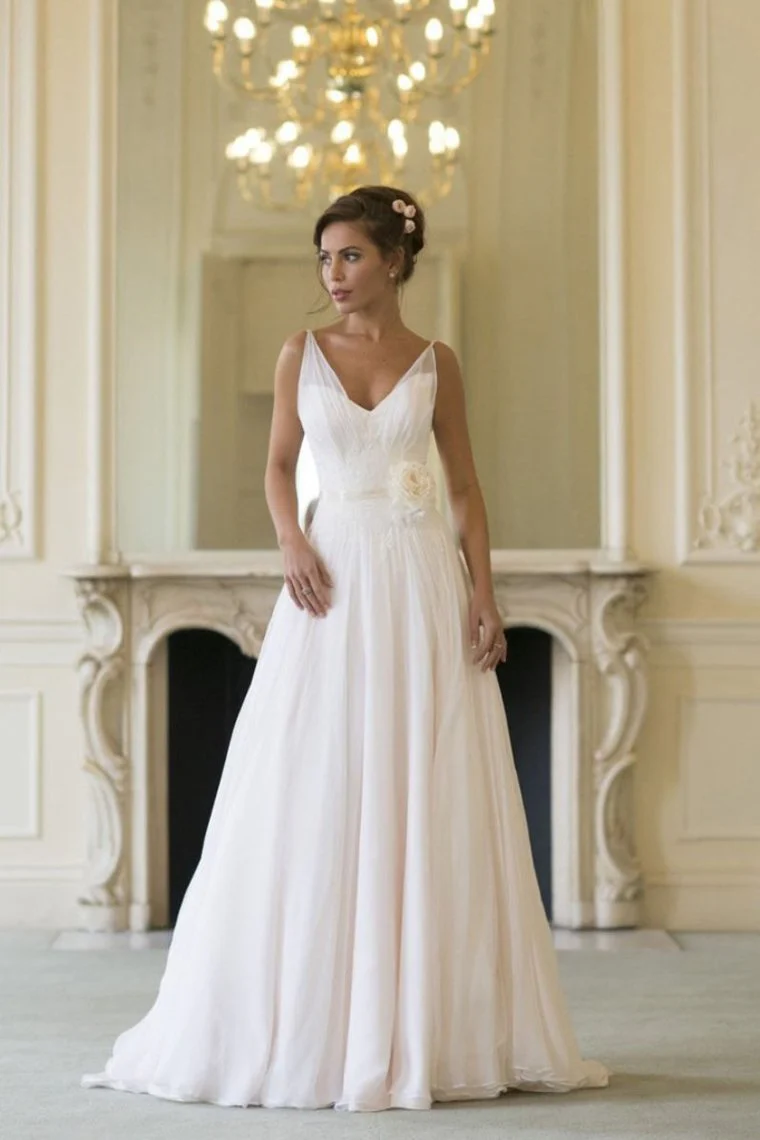 V Neck Sleeveless A Line Floor Length Beach Wedding Dresses cg7508
