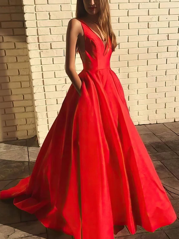 Red Long Prom Dresses,V-neck A-line Prom Dresses cg6067