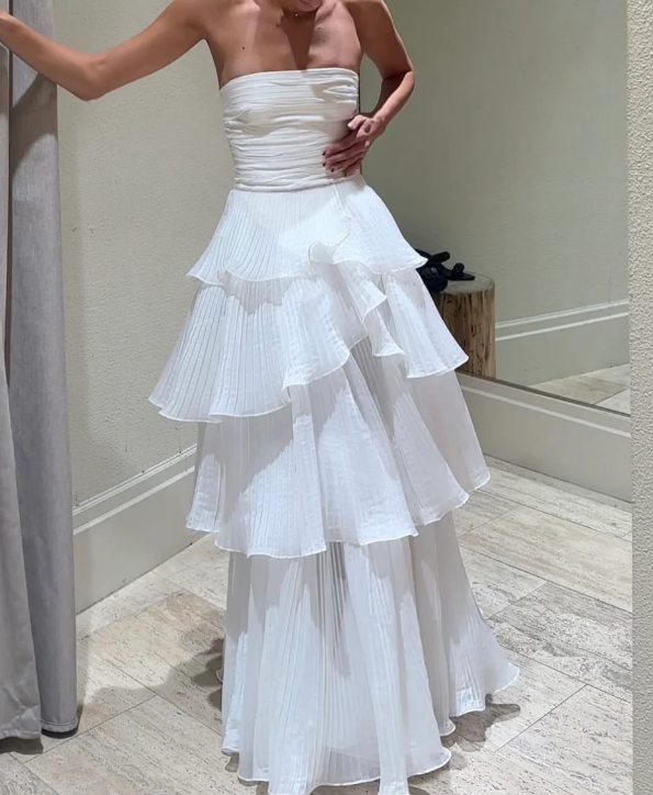 White Multi-layer Evening Dresses Long White Prom Gown fg4482