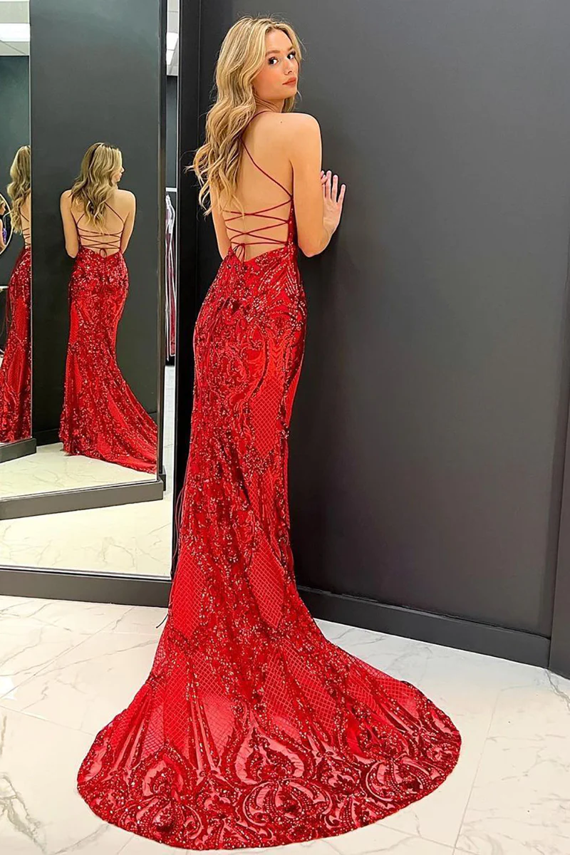 Mermaid Sequins Long Prom Dress with Sweep Train gh2703