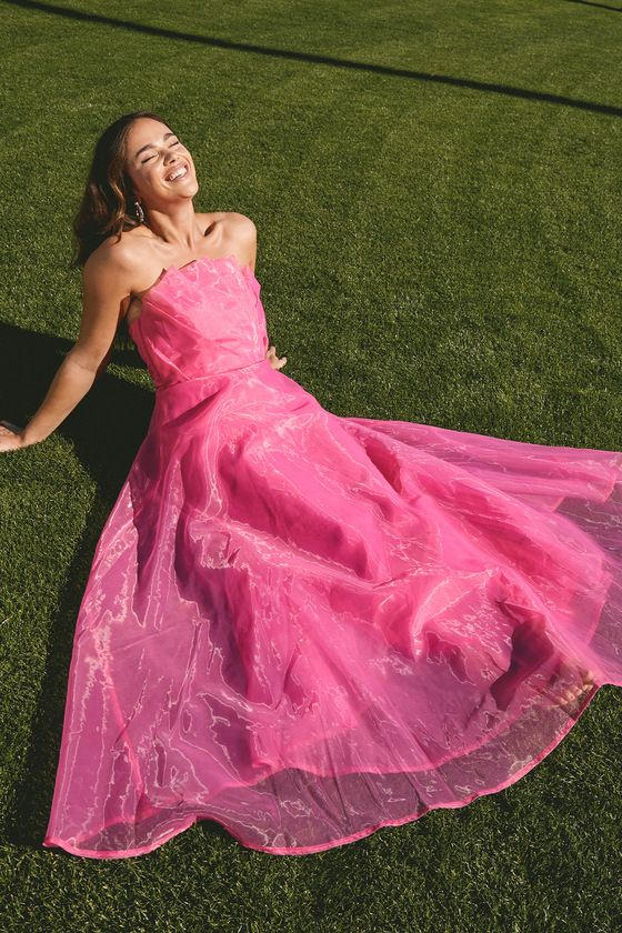 Strapless Hot Pink Long Prom Dress Evening Gown gh2970
