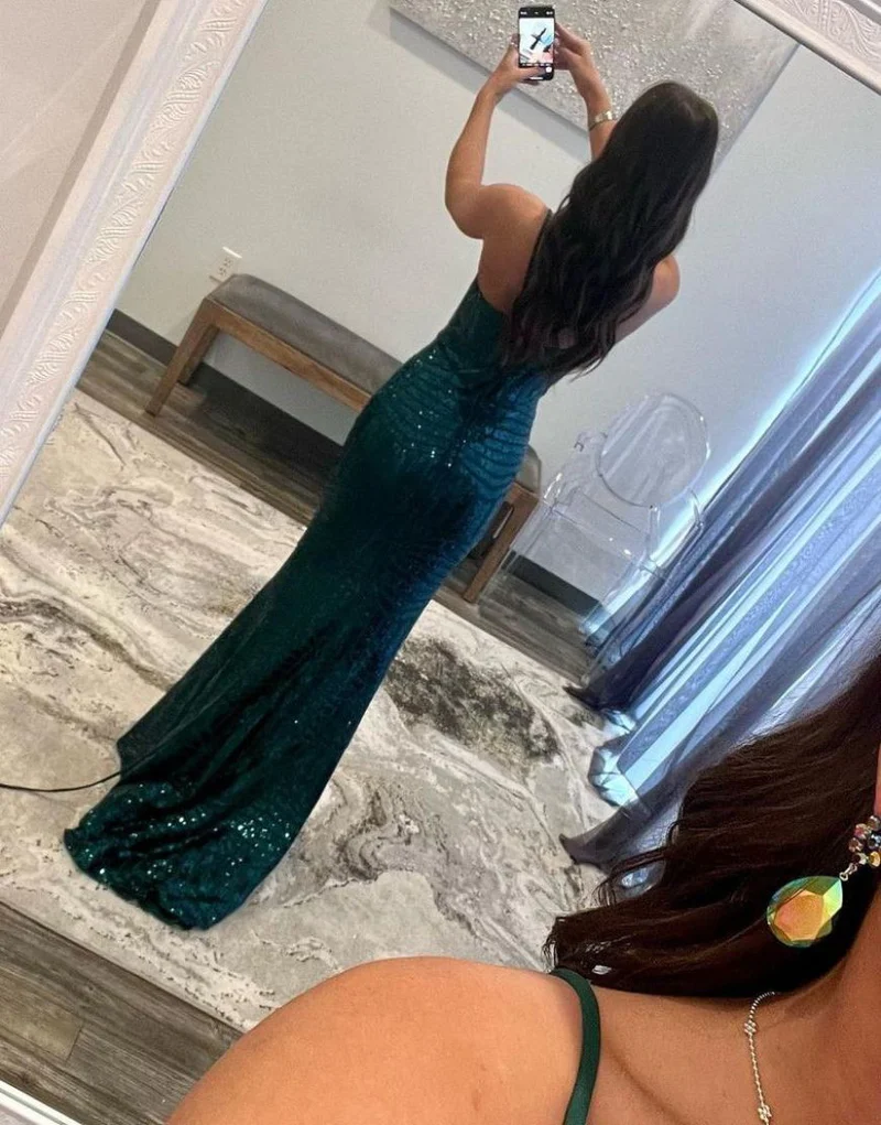 Mermaid Spaghetti Straps Sequin Prom Dress gh2699