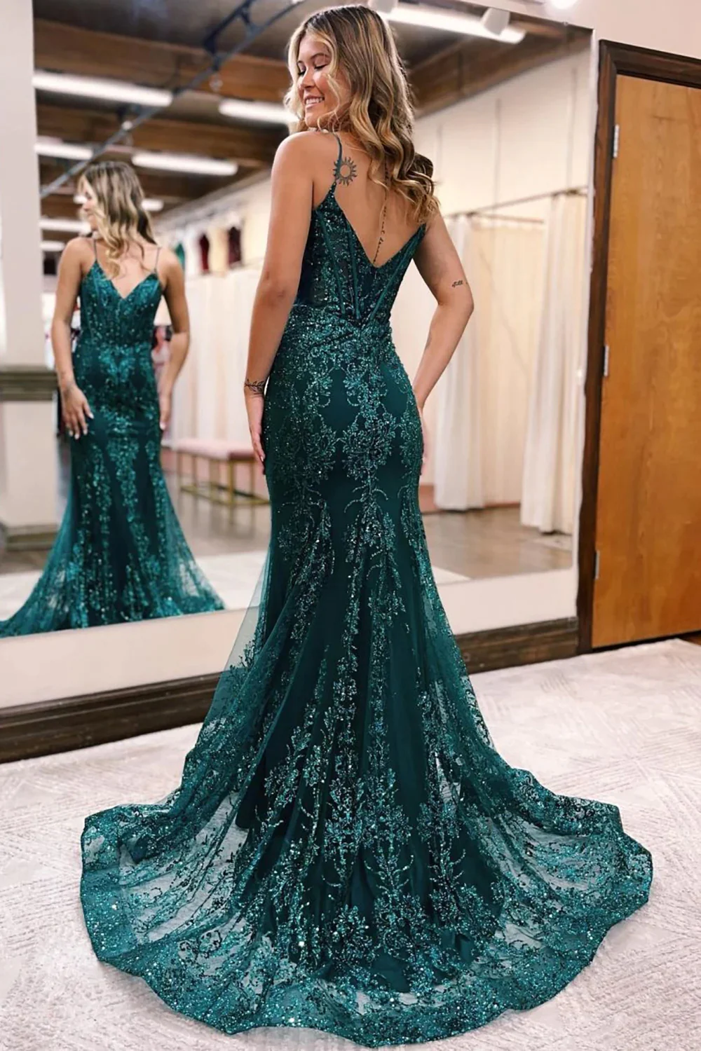 Sparkly Dark Green Mermaid Sequin Long Prom Dress gh2710