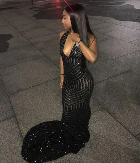 Mermaid Sequins Black Girl Formal Dress Sparkly Prom Dresses gh2980