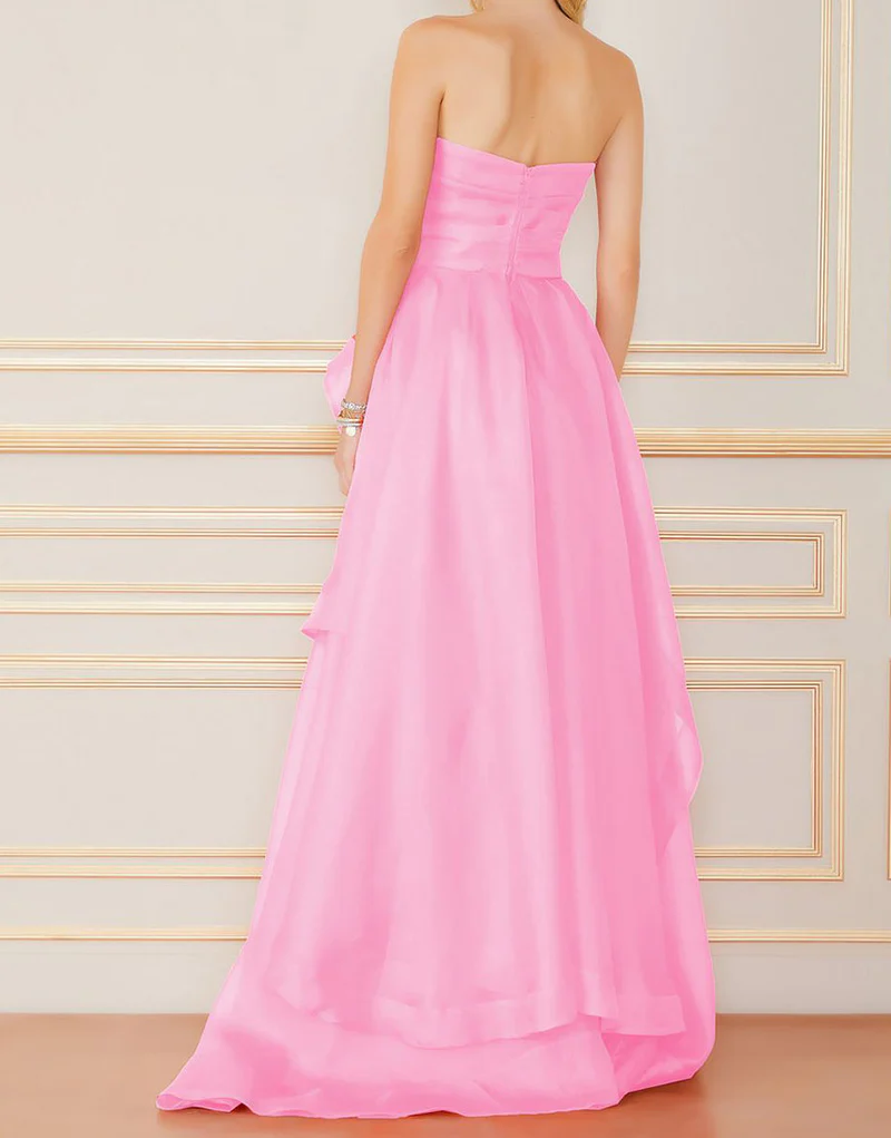 Light pink A-line off-shoulder long ruffled elegant tulle ball gown evening dress gh2684