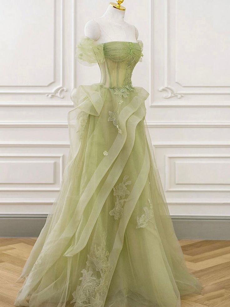 A-Line Off Shoulder Tulle Lace Long Prom Dress, Long Graduation Dress gh2730