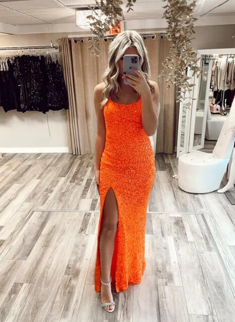 Mermaid Glitter Orange Sequin Long Prom Dress gh2628
