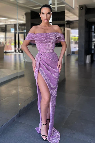 MERMAID OFF-THE-SHOULDER SEQUINED FLOOR-LENGTH HIGH SPLIT OPEN BACK PROM DRESS gh2648