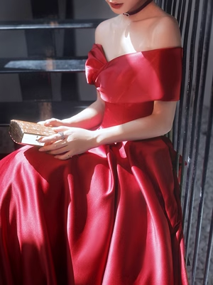 Simple A line Strapless Satin Red Long Prom Dress P561