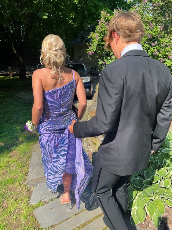 Purple One Shoulder Sequined Prom Dresses gh2873