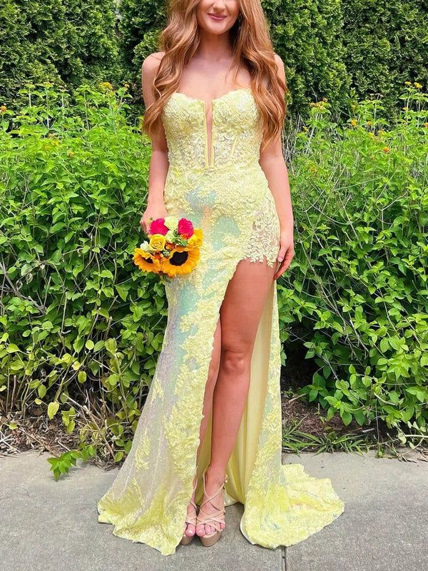 Mermaid V-neck Sequined Sweep Train Prom Dresses With Split gh2872