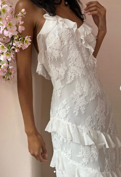 White simple elegant spaghetti strap lace long ball gown multi-layered evening dress gh3005