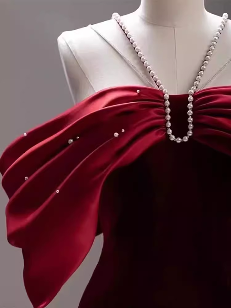 Mermaid Halter Red Velvet Party Dress Long Prom Dress P879