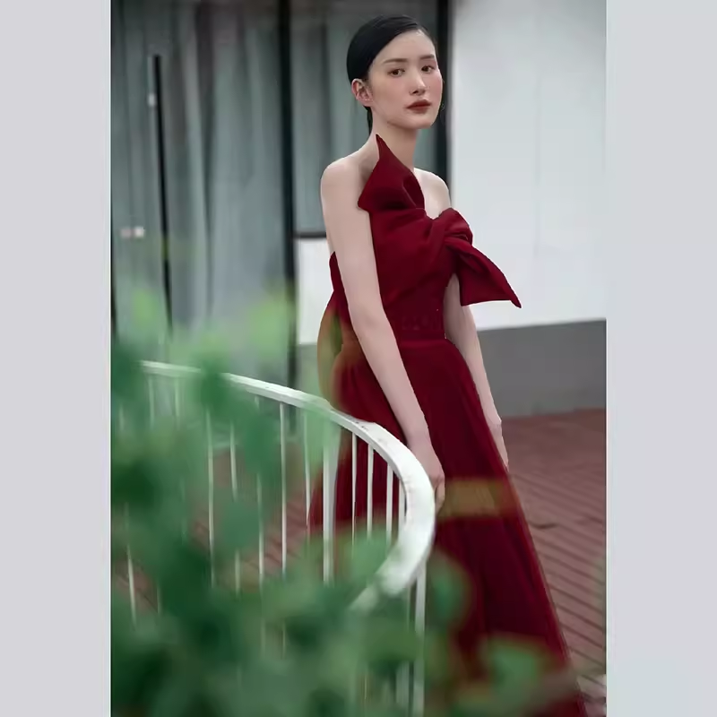 Sexy A line Party Dresses Strapless Red Prom Dresses P951