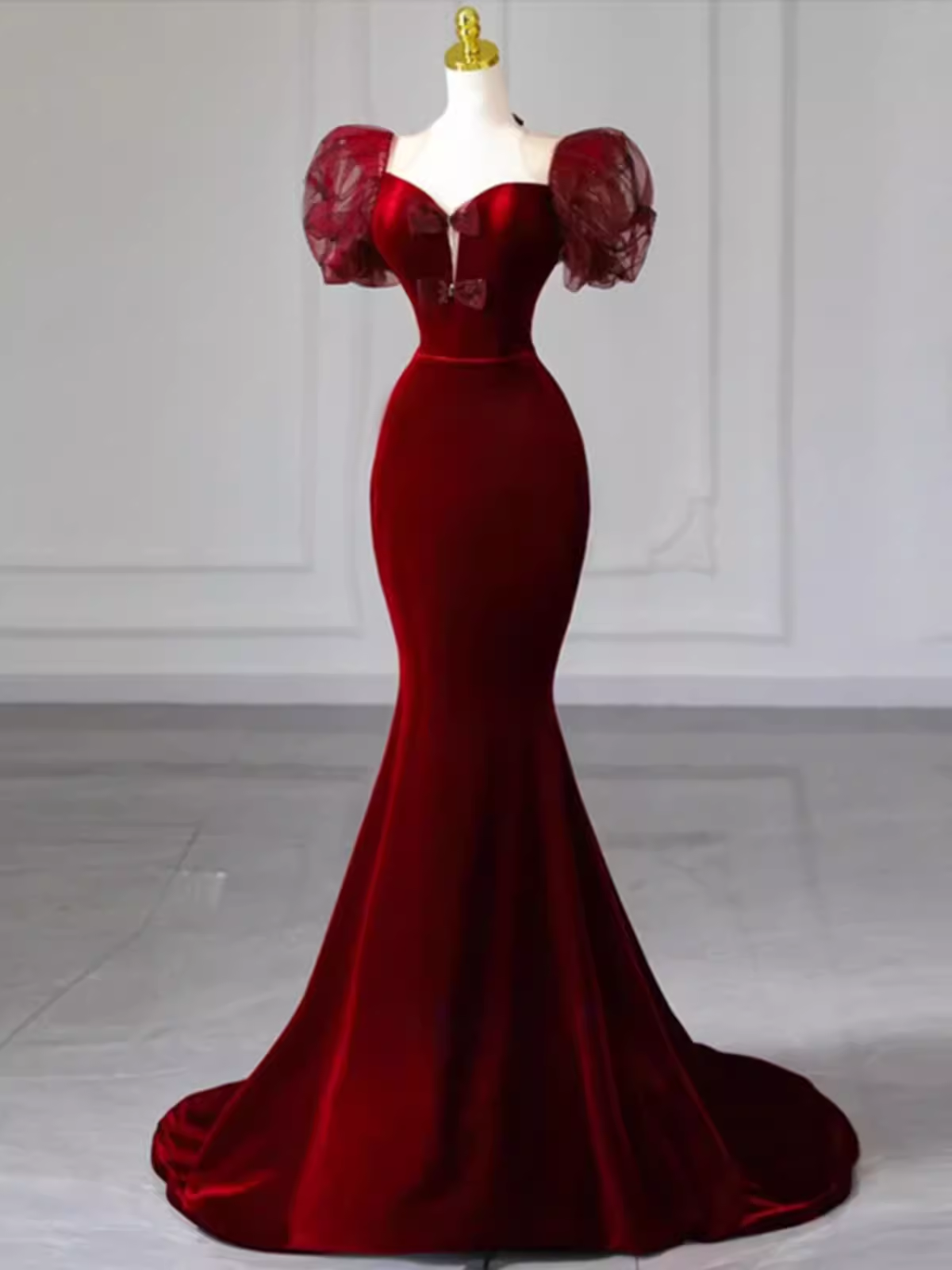 Sexy Mermaid Velvet Party Dresses Red Prom Dresses P952