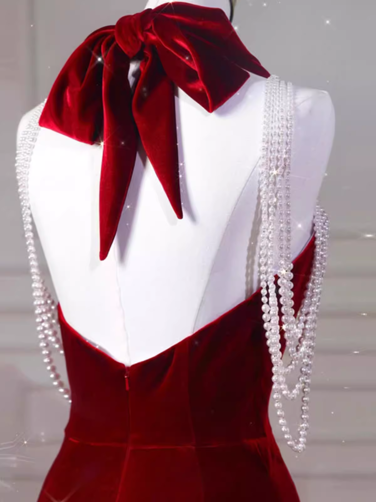 Sexy Mermaid Velvet Party Dresses Red Prom Dresses P954