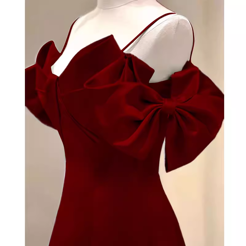 Simple A line Straps Red Satin Long Prom Dresses P1017