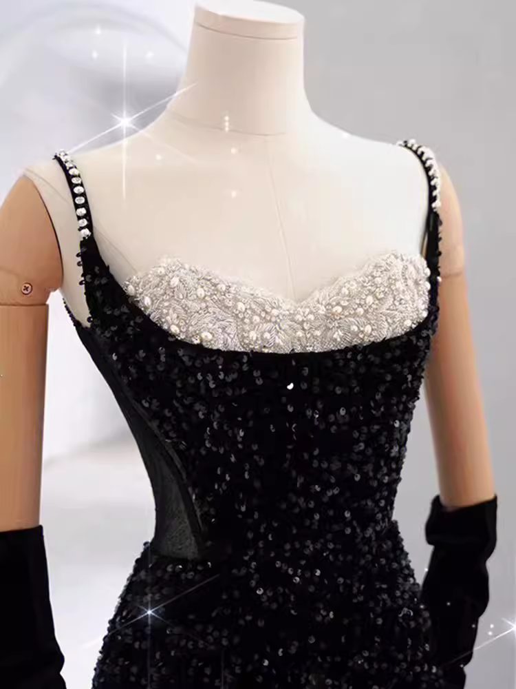 Mermaid Long Prom Dress New Sequin Sexy Black Slit Evening Dress P917